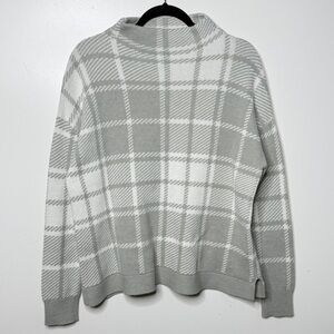Soft surroundings plaid mock neck sweater gray petite large